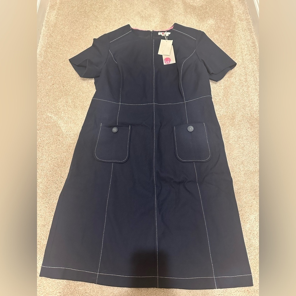 Boden Clara Textured Navy Dress Size 14 Long NWT - Picture 4 of 5